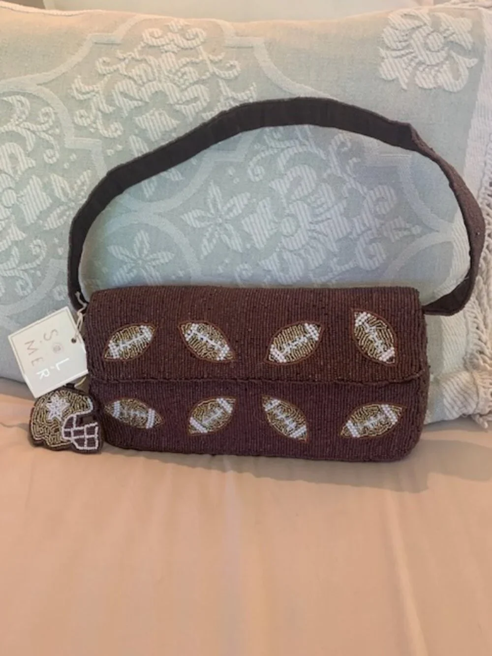 Sol and Mer Football Themed Beaded Bag